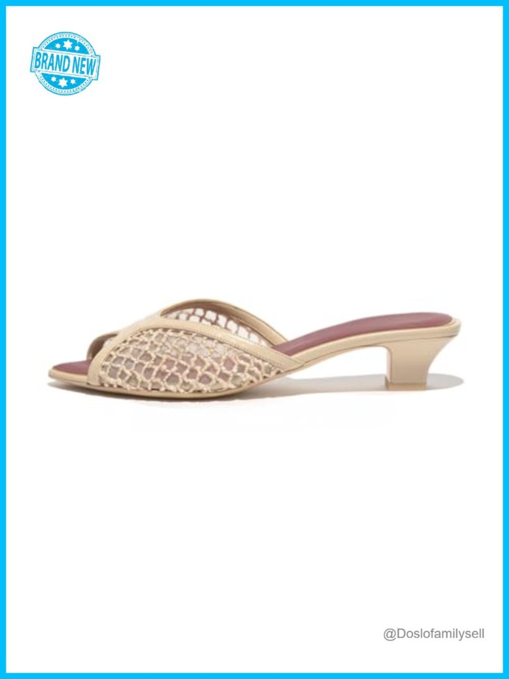Peep Toe Chunky Kitten Heel Mesh Sandals Slip-On Mules for Women